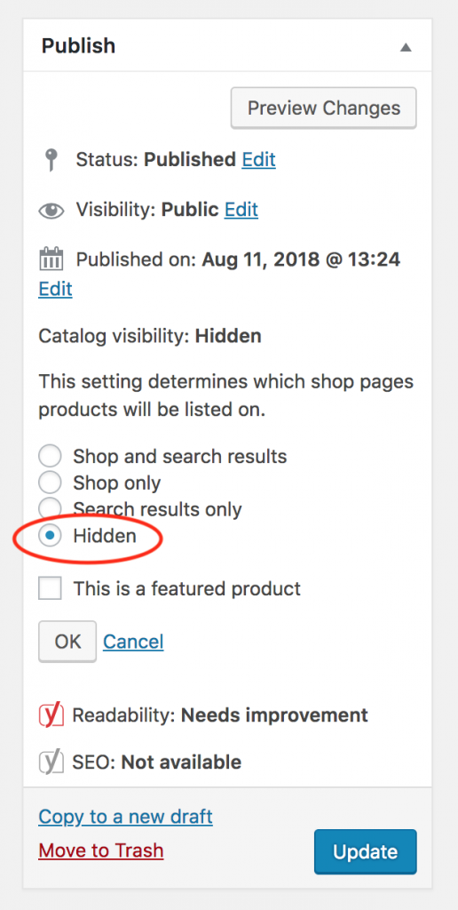 Hide a WooCommerce Product